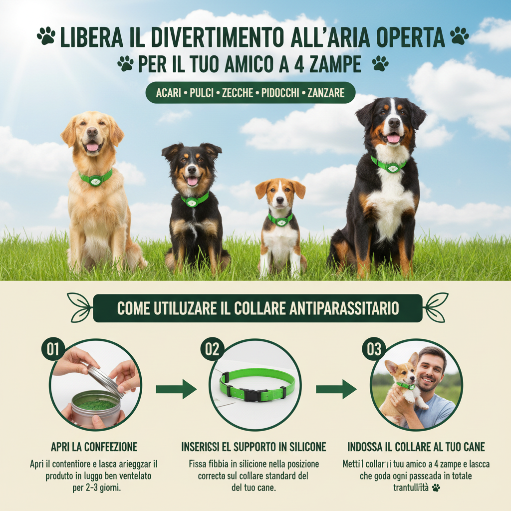 Collare Antiparassitario Biologico per Cani — 8 Mesi di Protezione Naturale