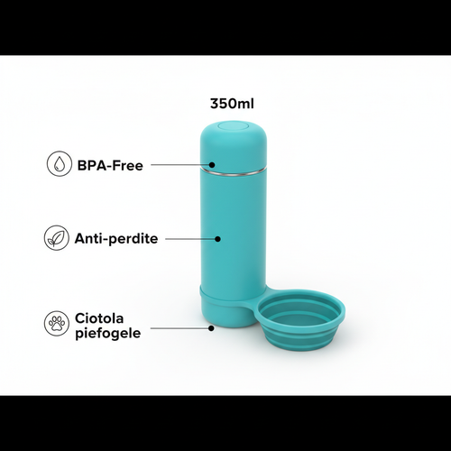 Borraccia con Ciotola Pieghevole per Cani — Idratazione Ovunque